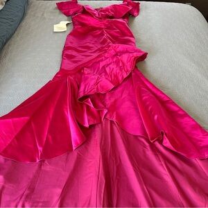 Fuchsia Satin Ruffle Prom Gown for Women